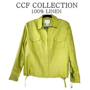 CCF Collection Olive Green 100% Linen Jacket. Size 8